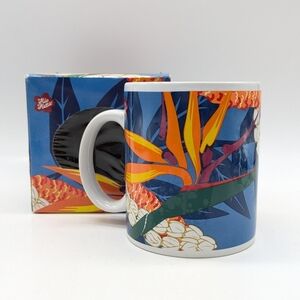 Hilo Hattie Blue Orange Floral Tropical Hawaiian Bird Of Paradise Coffee Mug